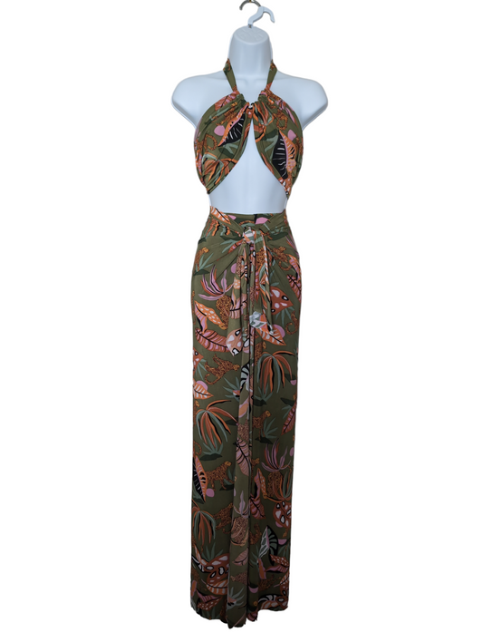 Emerald Jungle Elegance Pant Wrap and Bandeau Set