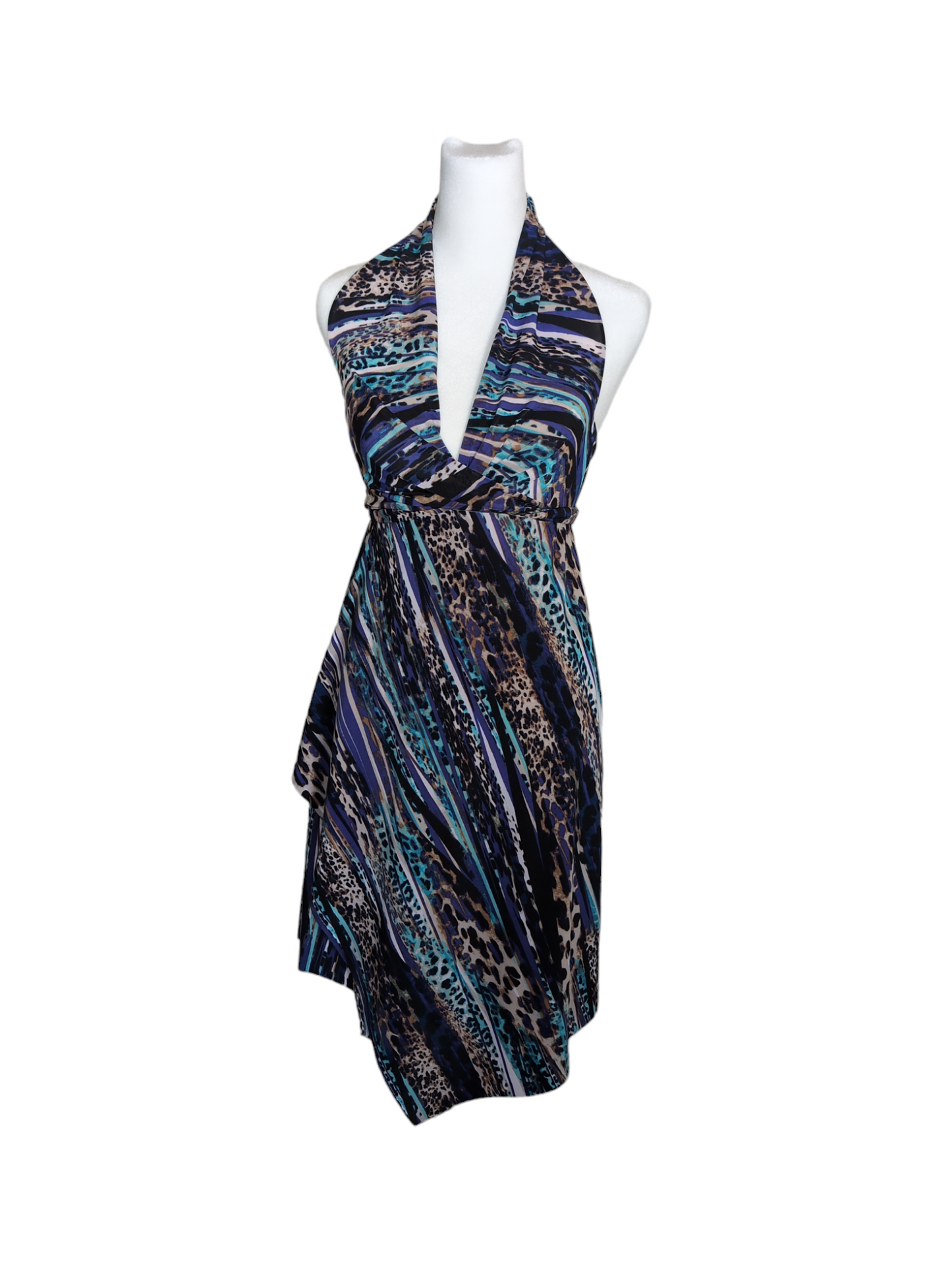 Blue Striped Cheetah Print Dress Wrap