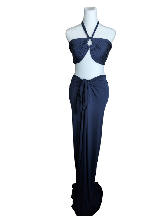 Classic Brazilian Navy Pant Wrap and Bandeau Set